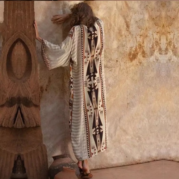 New Bohemian Kimono Duster Jacket Robe Swim Coverup - Picture 5 of 11
